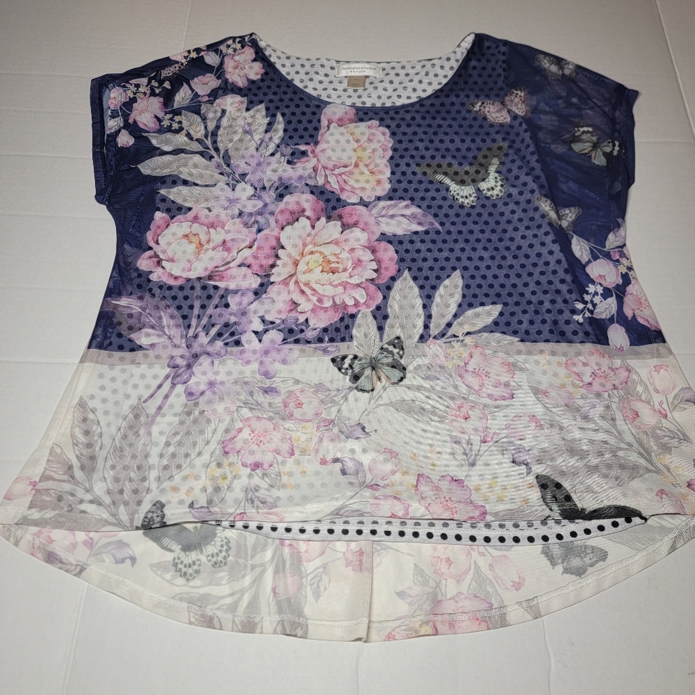 Womens Top Floral With Polka Dot Liner Size‎ Petite Large